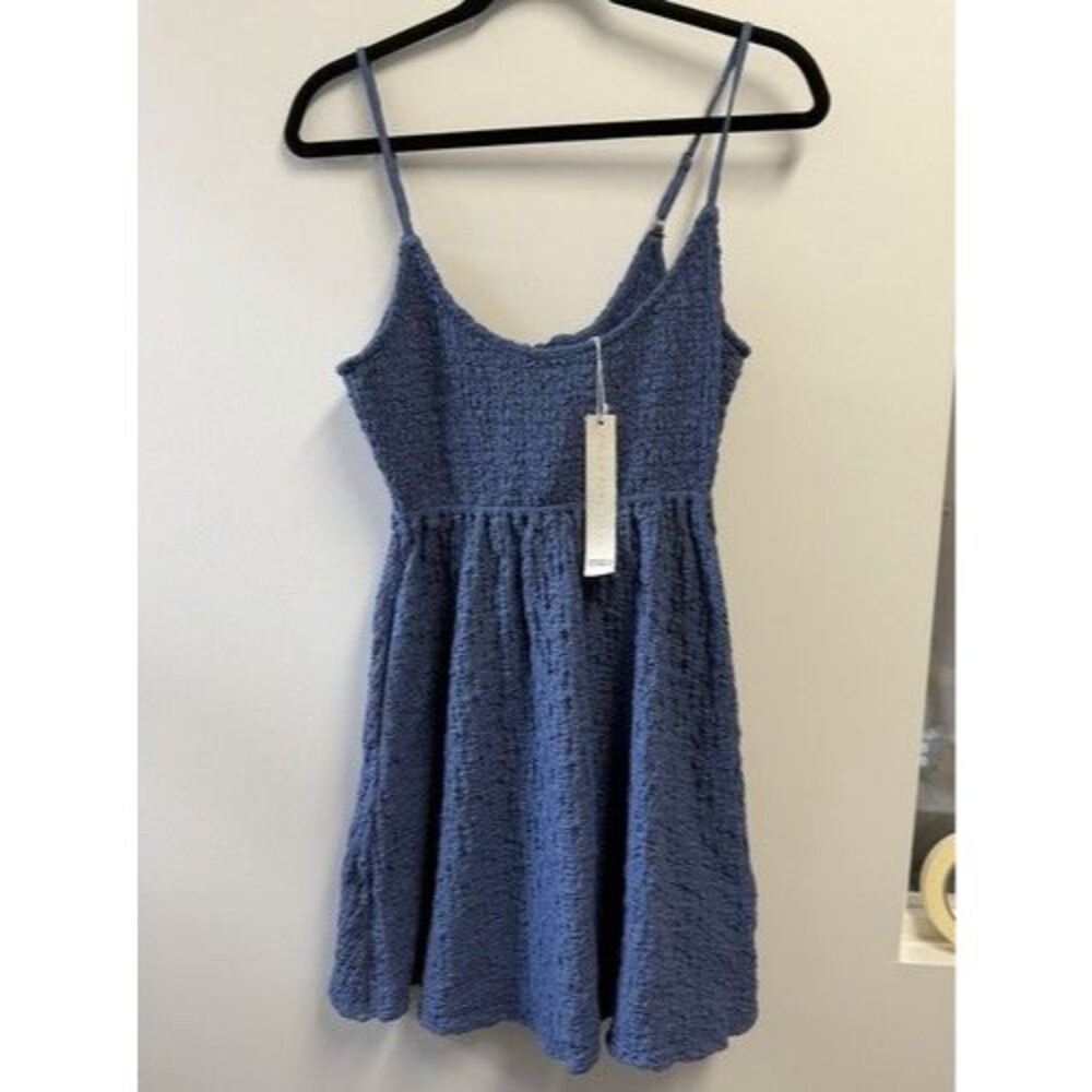 Saltwater LUXE Women’s S Blue Smocked Tie Back V-Neck Sundress Short Dress